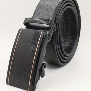 Black Automatic Buckle Leather Belts For Men, Casual Strap Leather Belts 48 in